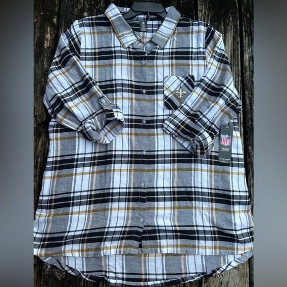 NFL New Orleans Saints Black/Gold Flannel Long Sleeve Button-Up XXL Nightshirt - Picture 3 of 8